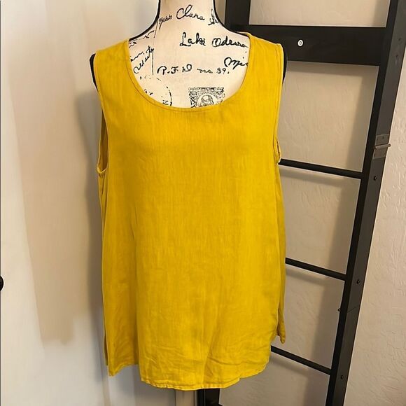 Bryn Walker Yellow Sleeveless Linen Pullover Top Boho Coastal Minimalist Beach - Picture 1 of 9
